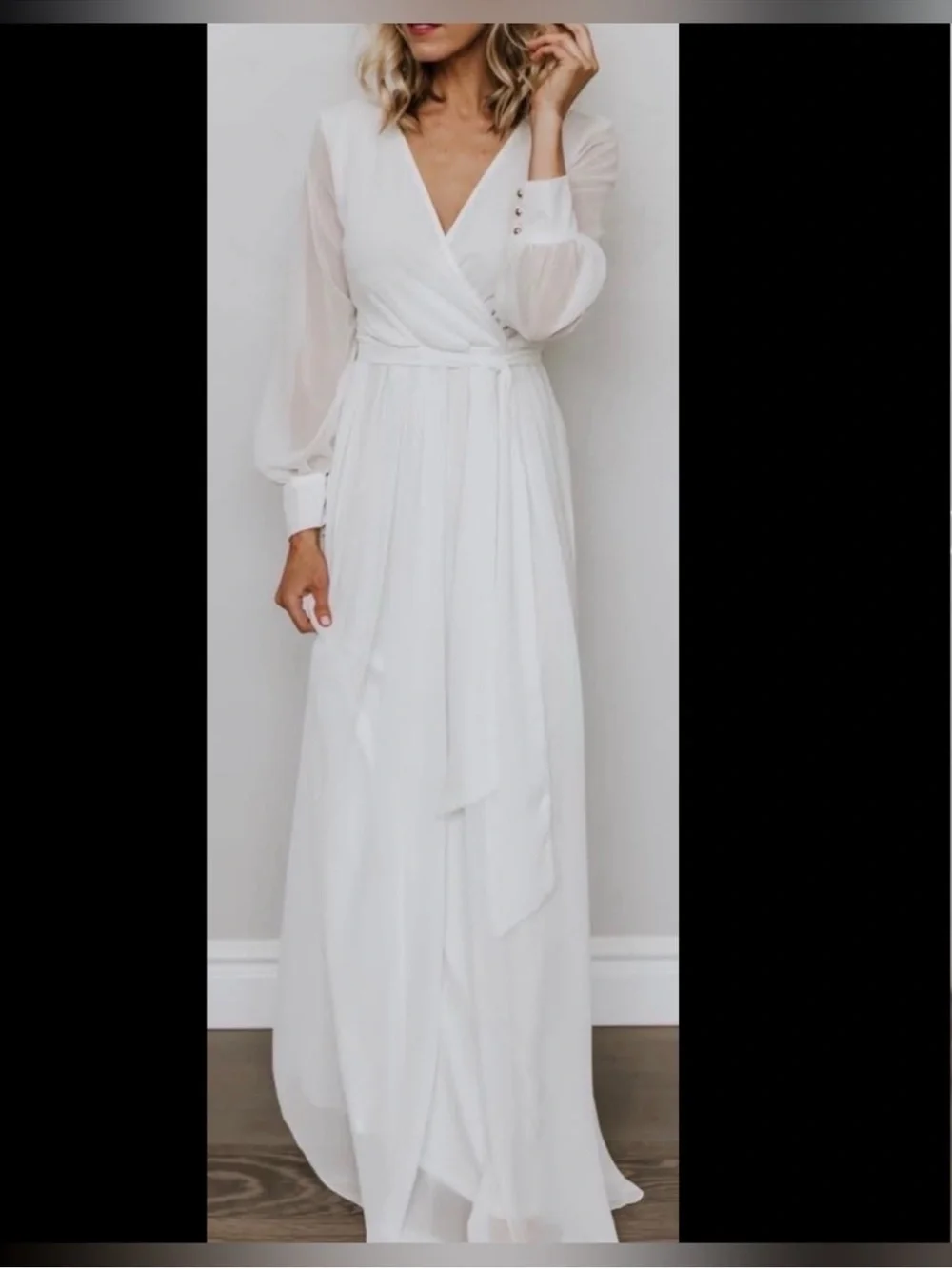 Baltic Born White Wrap Maxi Dress with Long Sleeves - Picture 4 of 5